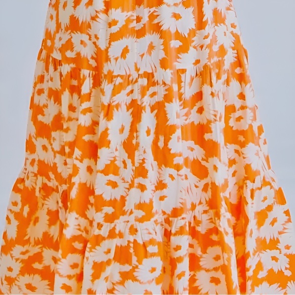 KARLIE Flowy Tiered Orange Blossom Floral Flowy Maxi Ruffle Skirt w POCKETS NWT - Picture 7 of 16
